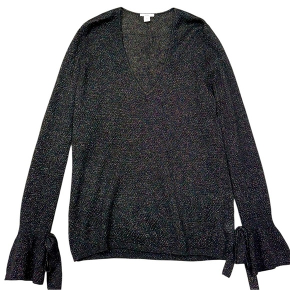 Lewit Metallic Mohair Blend V-Neck Sweater Black Size M - Picture 10 of 10